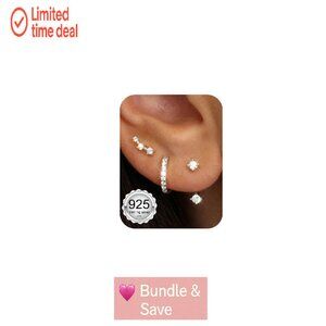 925 Sterling Silver Hypoallergenic Earrings Set - 3 Pairs Hoop Stud Cartilage